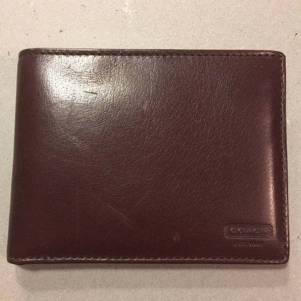 Coach chocolate brown leather bifold wallet